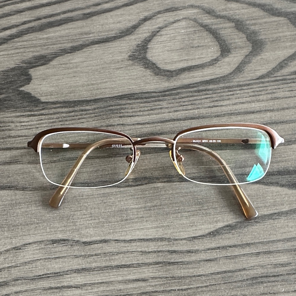 Guess Brown and Gold Rectangular Eyeglasses